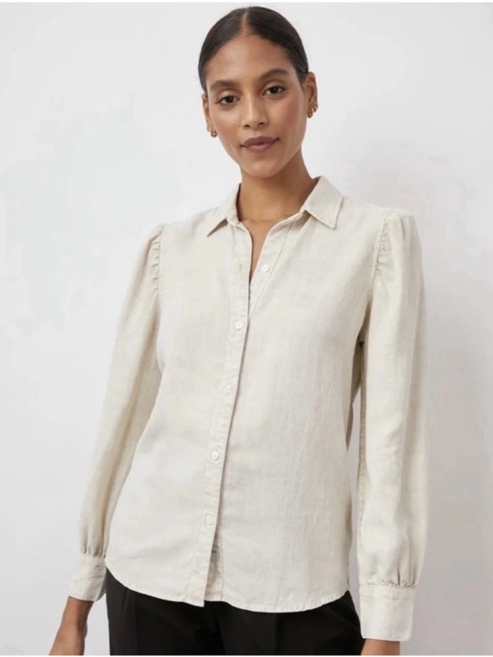 Rails Angelica Shirt Puff Sleeve Dust Acid Wash Button Down Cream Medium